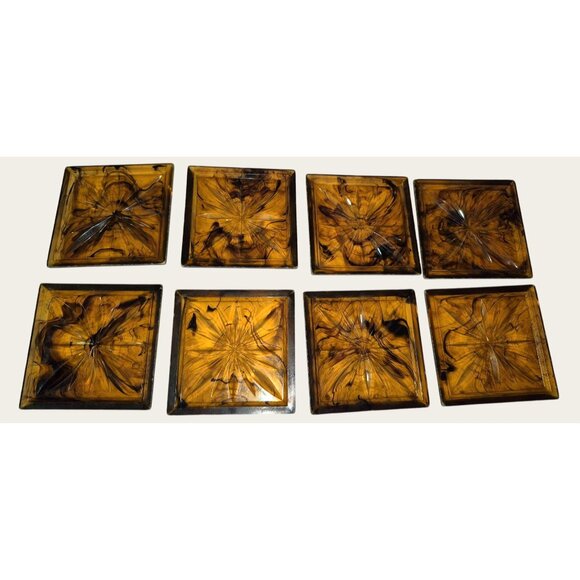 Vintage Amber Lucite Duracite Coasters Set Of 8 With Box Mcm - Picture 2 of 10